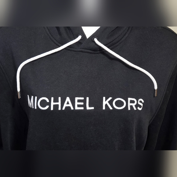 NWT Michael Kors Black Cotton Blend Pullover Drawstring Hoodie Size Large - Picture 2 of 8